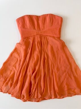 BCBG Maxazria Duran Orange 100% Silk Strapless Dress Sz 02 Cocktail Colourful